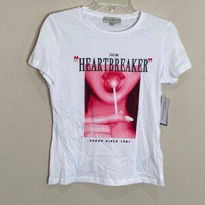 Guess White Graphic Call me Heartbreaker T-Shirt sz S